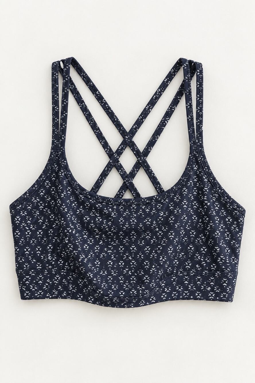 Athleta Batik Star Full Focus Strappy Crossover Sports Bra Blue White L
